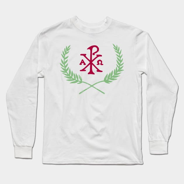 In hoc signo vinces | In this sign conquer - Chi Ro with Olive Branches Long Sleeve T-Shirt by EkromDesigns
